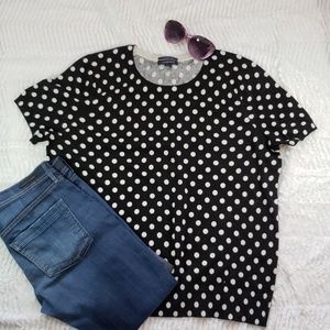 Land's End Black/White Polka Dot Top, Size 1X.